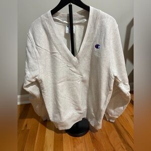 Champion Women's Light Gray  V-Neck Sweatshirt